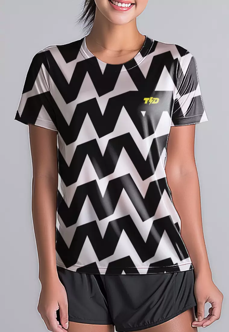 LSE04 Kaos Lari Wanita Lengan Pendek Motif big zigzag superairdrylite TdBolt