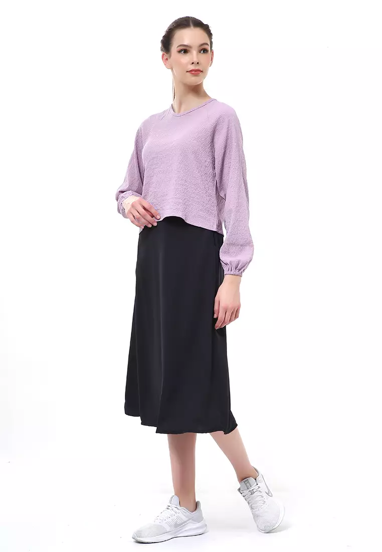 Albertine Blouse Atasan Wanita Lengan Panjang Desain Balon Material Crinkle ORIGINAL - Lilac