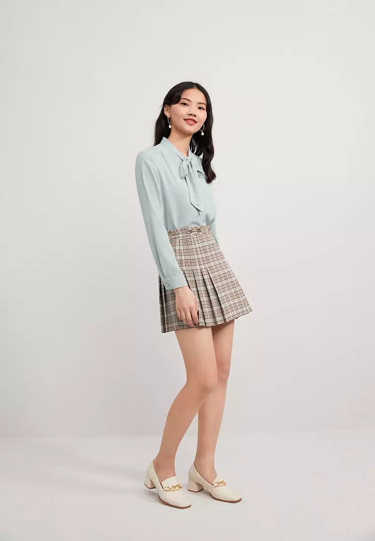 Ribbon Collar Long Sleeve Button Blouse