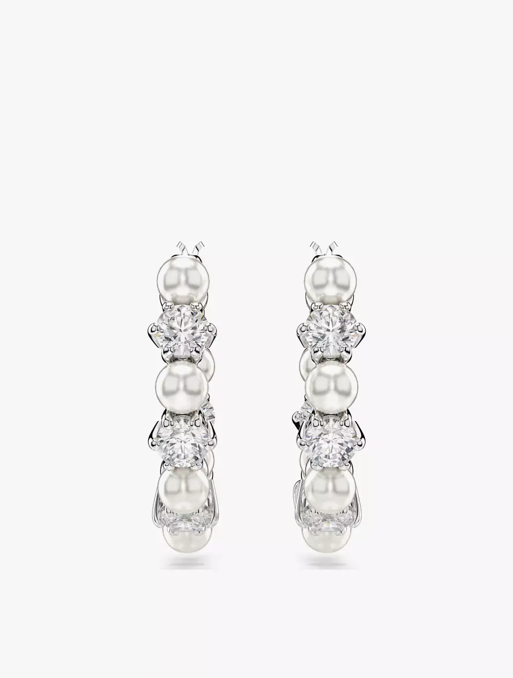 Matrix Drop Earrings, Crystal Pearl, Round Cut, White, Rhodium Plated - White