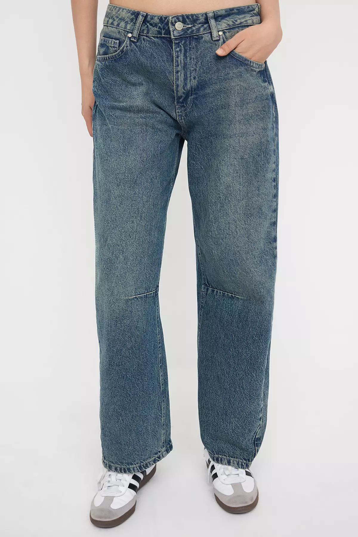 Teen Blue High Waist Stitched Detail Baggy Jeans Twoaw26Je00102