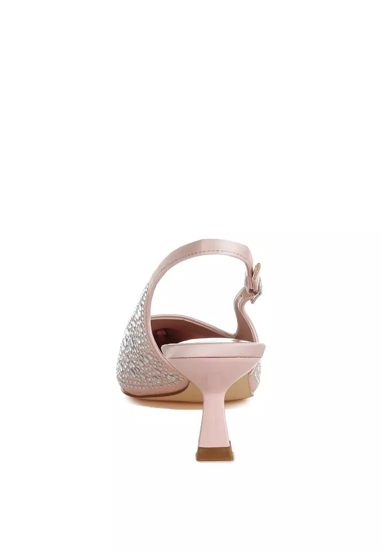 Pointed Toe Rhinestone Slingbacks in Pink