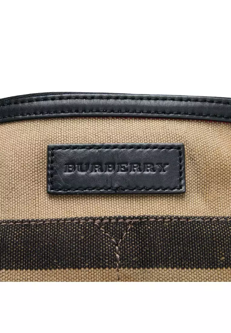 Pre-Loved Burberry Medium Mega Check Canvas And Grained Calfskin Ashby Tassel Bucket Bag