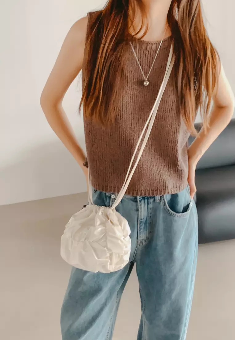 POPCORN BALL Nylon Crossbody Bag Cream White