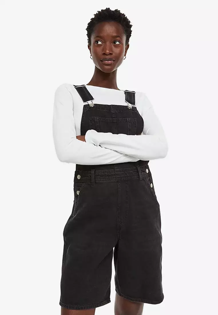 Black dungaree shop shorts