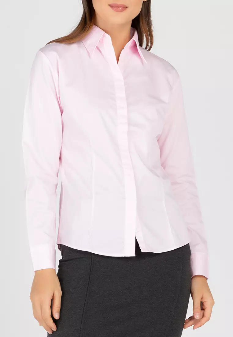 Della Pinstripe Long Sleeve Office Blouse