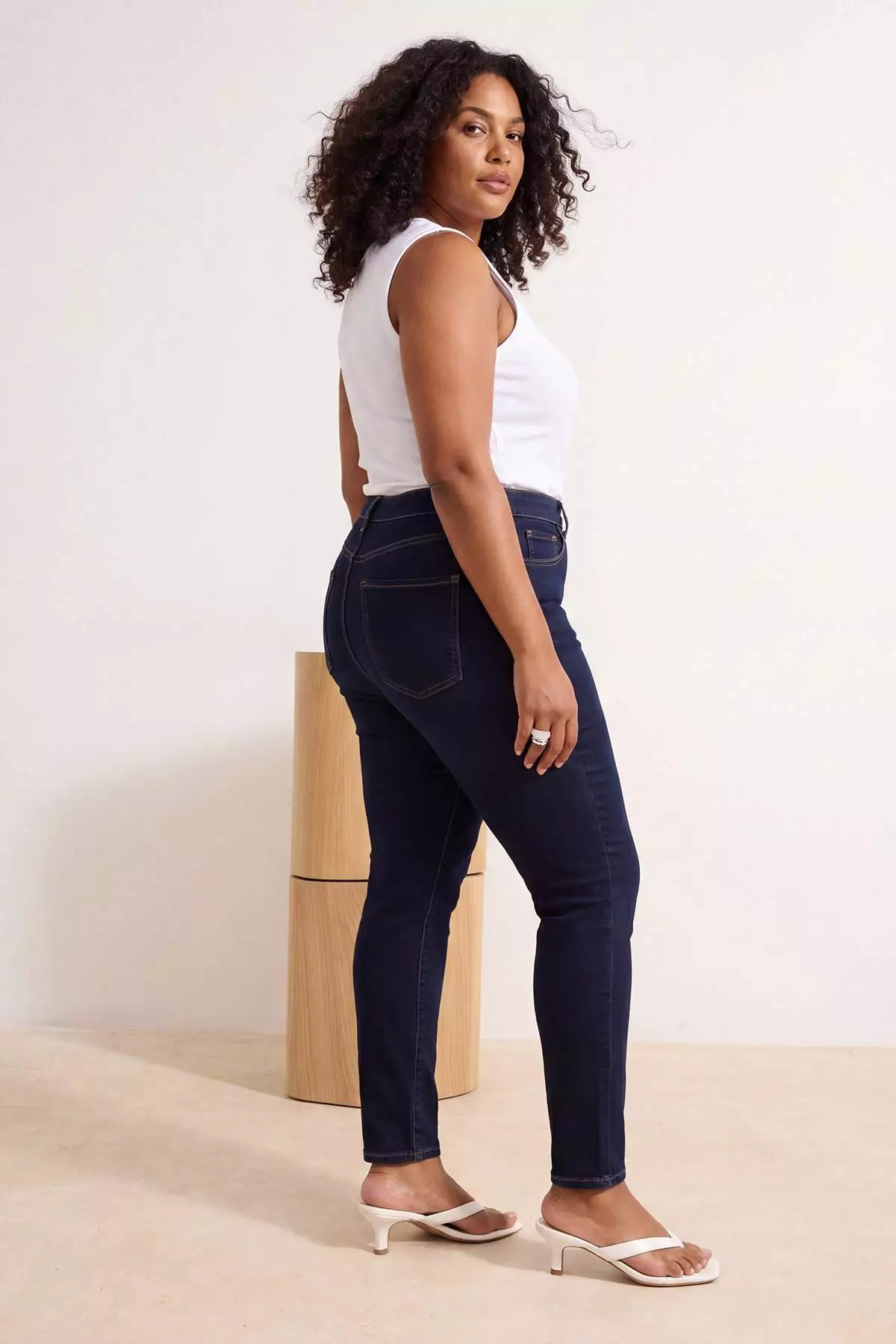 Dark Blue High Waist Extra Stretchy Push Up Slit Ankle Length Skinny Jeans Tbbss26Cj00048