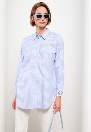 LC WAIKIKI blue Shirt Collar Striped Long Sleeve Women's Tunic 6DAD4AAD078CADGS_1