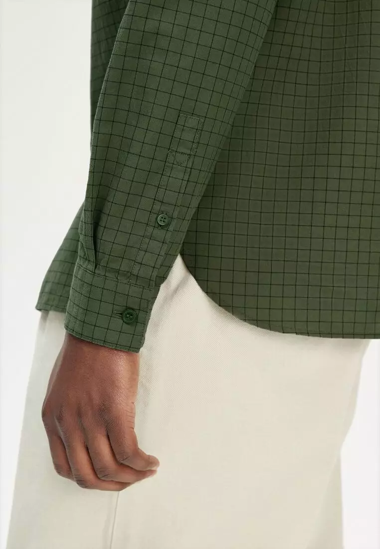 Fred Perry M8716 Grid Check Long Sleeve Shirt (Laurel Wreath Green)