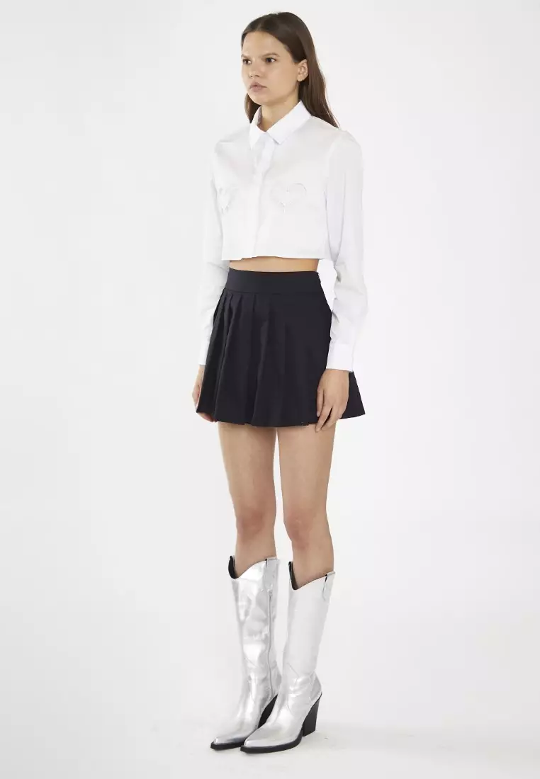 White Heart Cut Out Crop Shirt