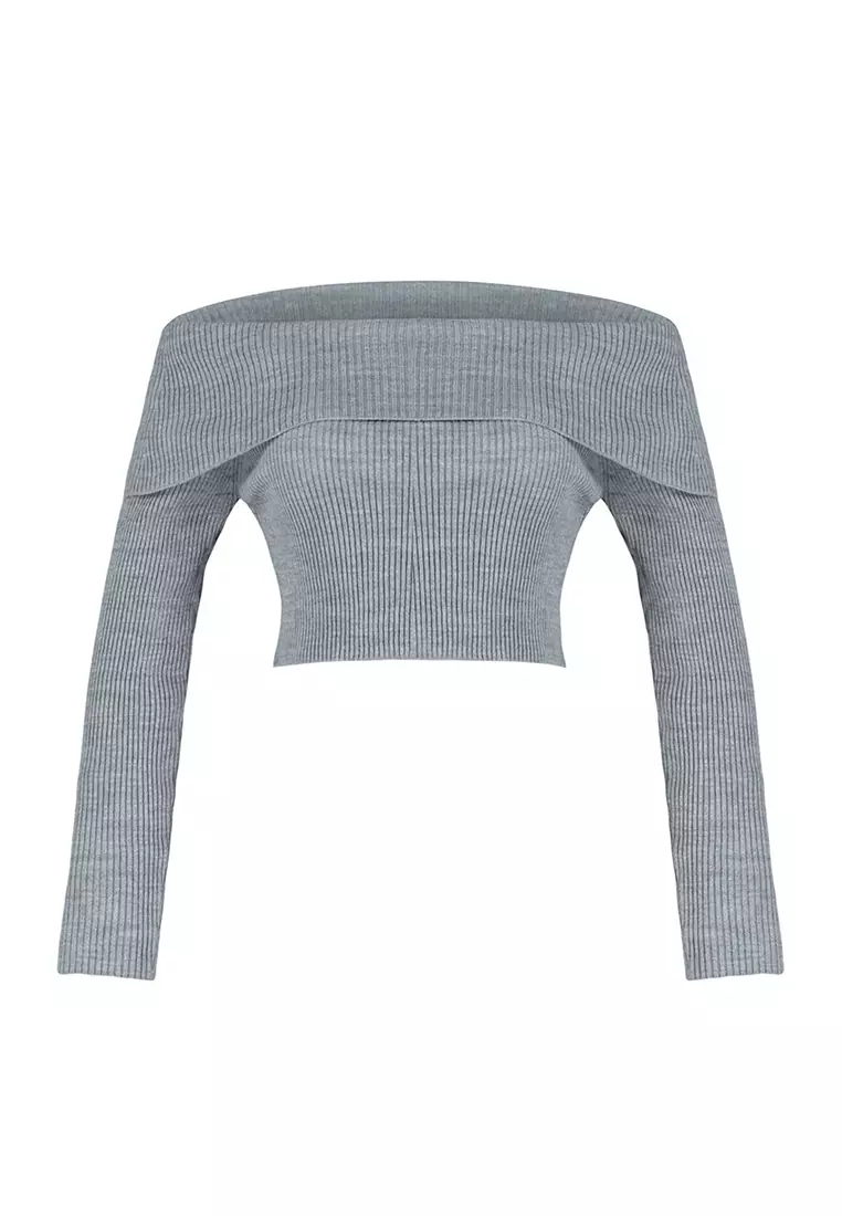 Super Crop Carmen Collar Sweater
