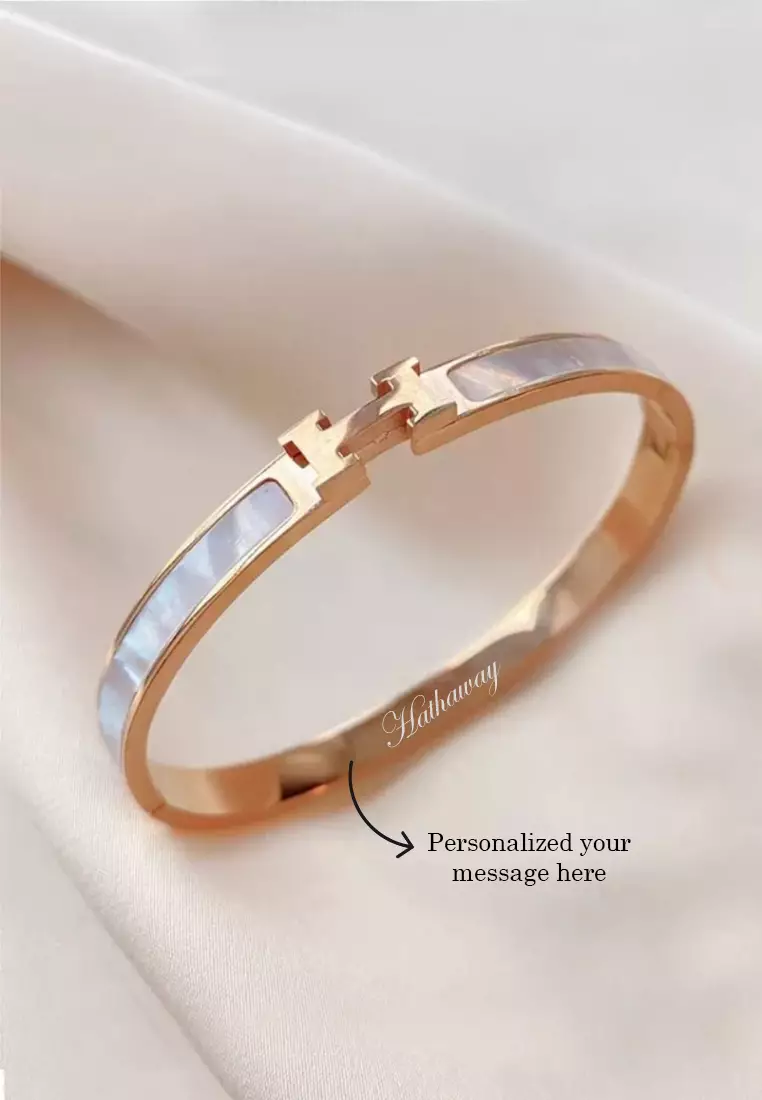 Caterina Mother of Pearl Bangle in Rose Gold