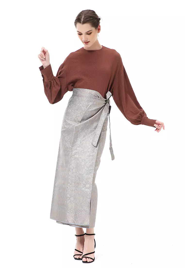 Olaf Rok Lilit Songket Batik Wanita Uniqe Design Material Viscose ORIGINAL - Silver