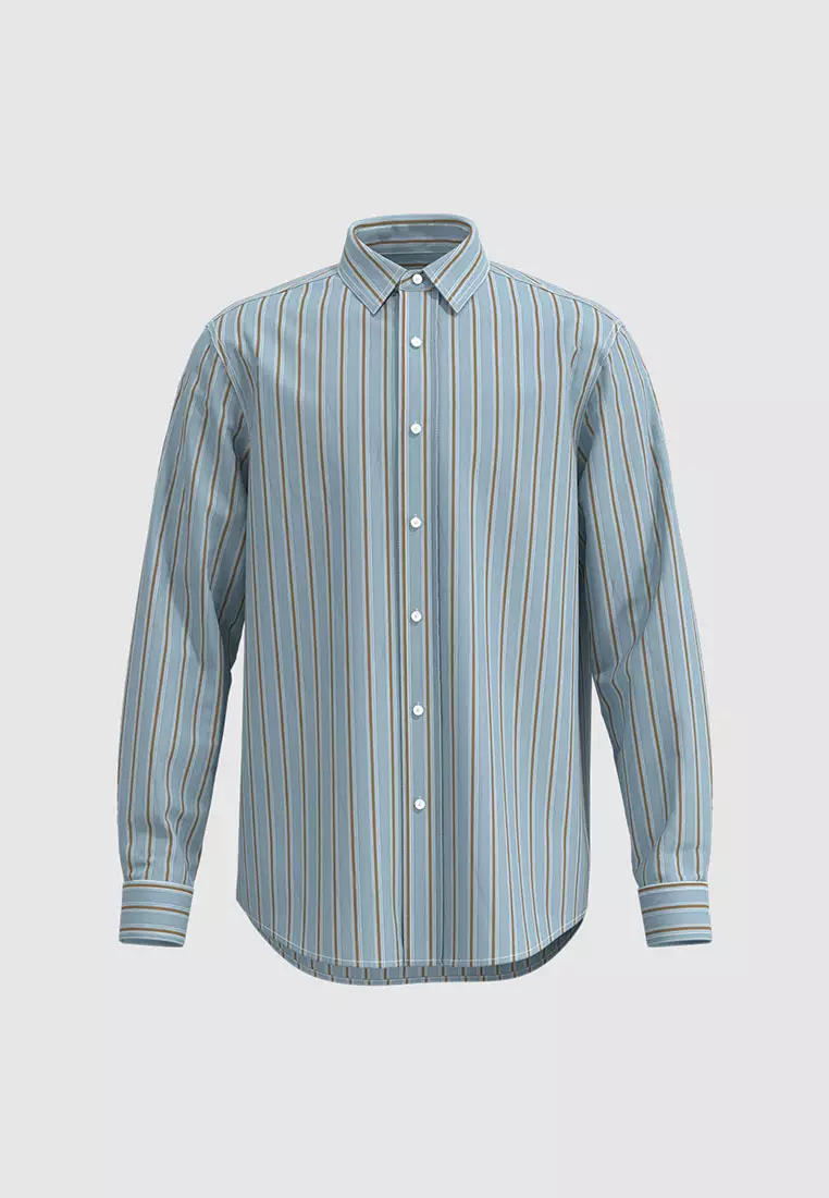 UR冬季新款男时尚休闲轻通勤条纹长袖开襟衬衫UMF240092