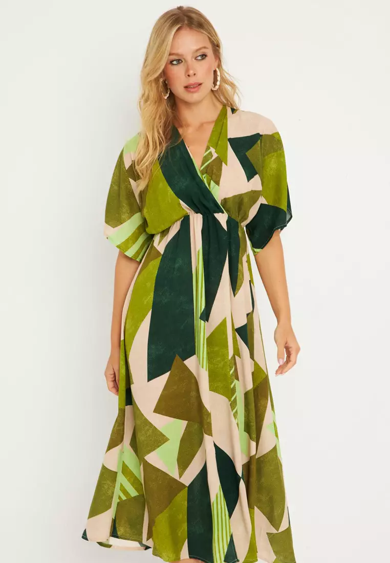 Patterned Double Breasted Midi Dress