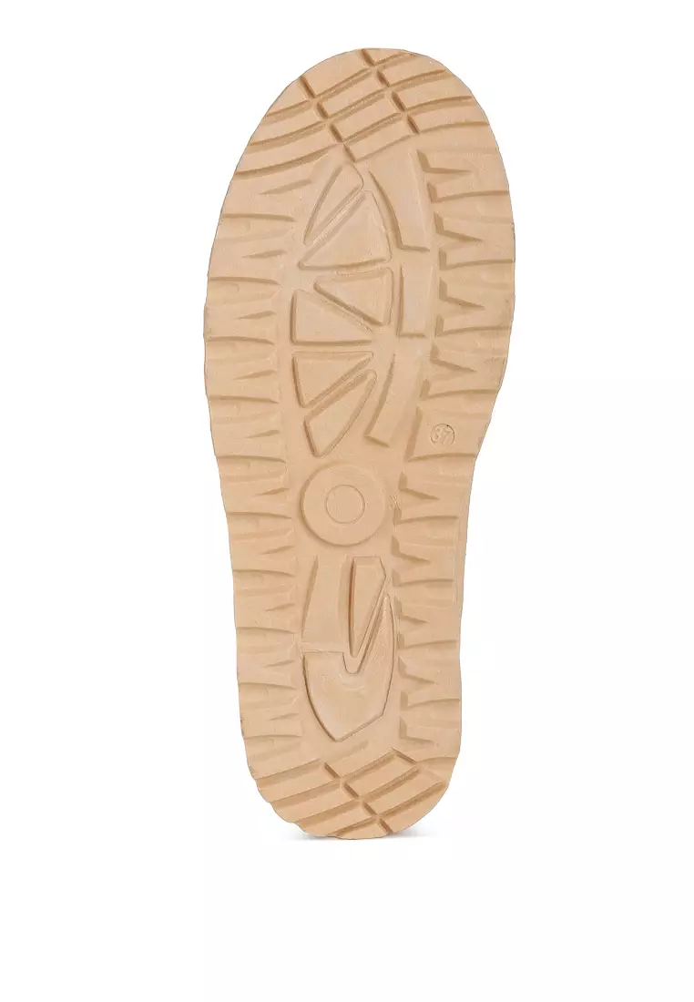 Beige Embroidered Platform Fur Classic Slip-On