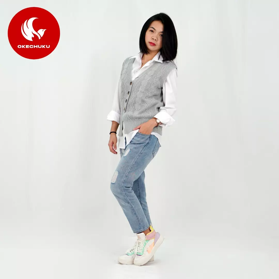  Vest Kancing Rompi Rajut Kancing Knit Outer Korean Style Rompi Rajut Wanita Gaya Korea