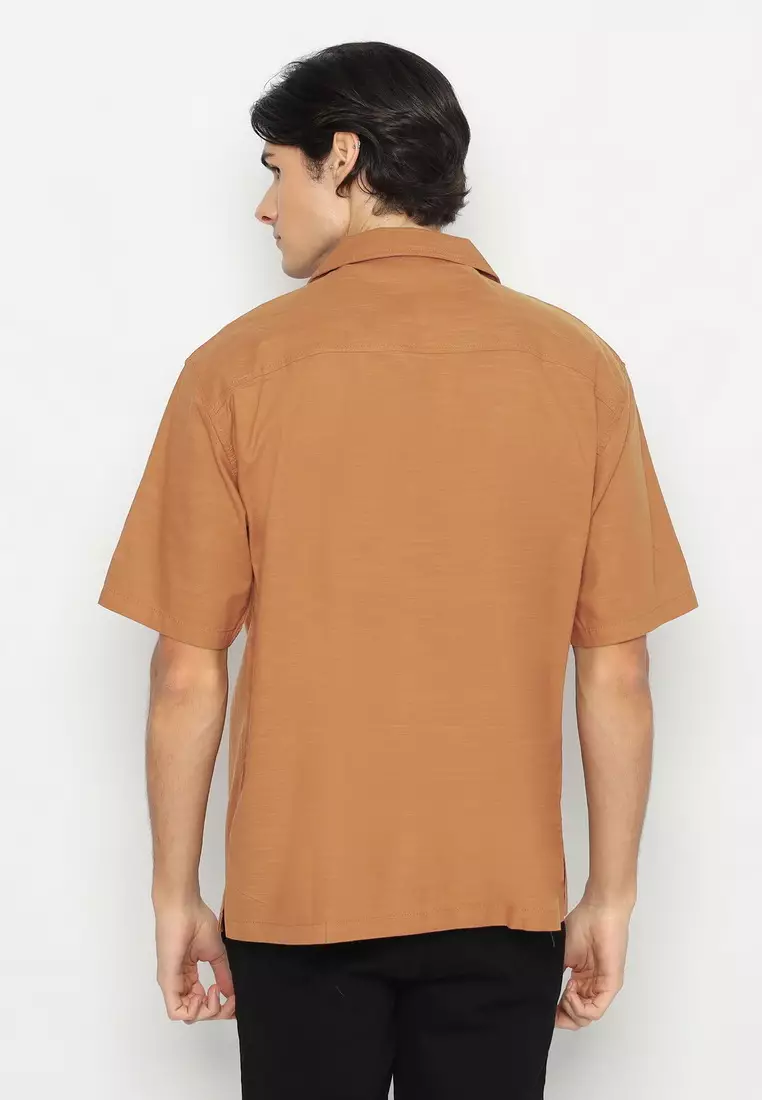 RBJ Kemeja Polos Cotton Slub Krah Hawaii Gold Regular Fit Pria