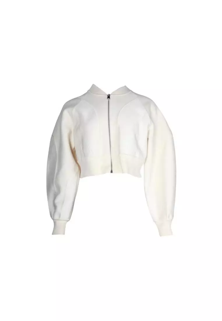 White cropped top bomber jacket