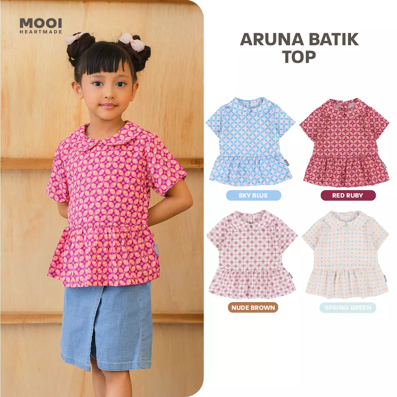 Mooi Atasan Batik Anak Perempuan Aruna Batik Top - Red Ruby