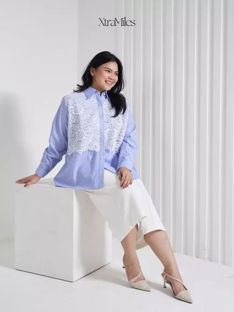 xtramiles Ladies shirt tillie laced stripe shirt dark blue