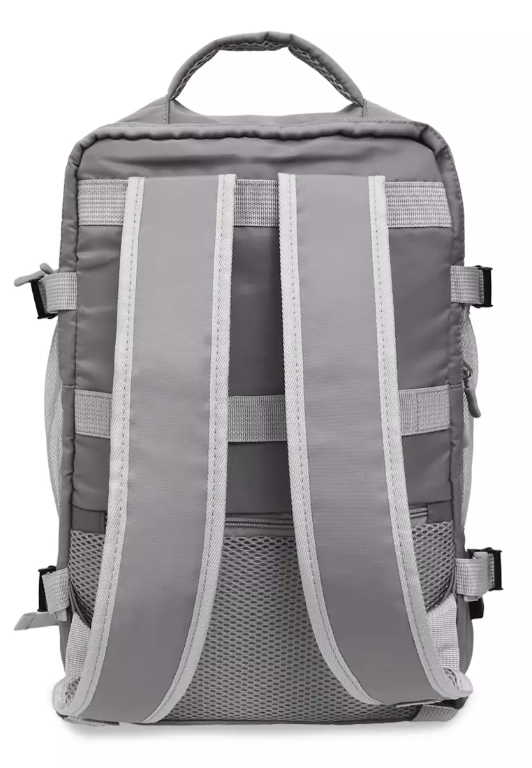 Afra Tas Ransel Wanita Motif Polos Casual Backpack Multifunction Large Compartment Material Nylon ORIGINAL - Silver