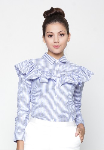 Stripes top with rufle Blue