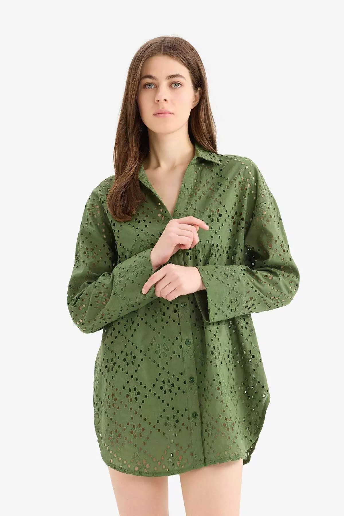 Regular Fit Cotton Brode Beach Shirt-Fall in Love C0506Ax25Sm