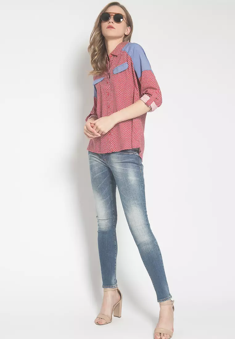 LGS - Kemeja Wanita - Motif Polkadot - Merah Biru LSH.381.O1234L.499.C