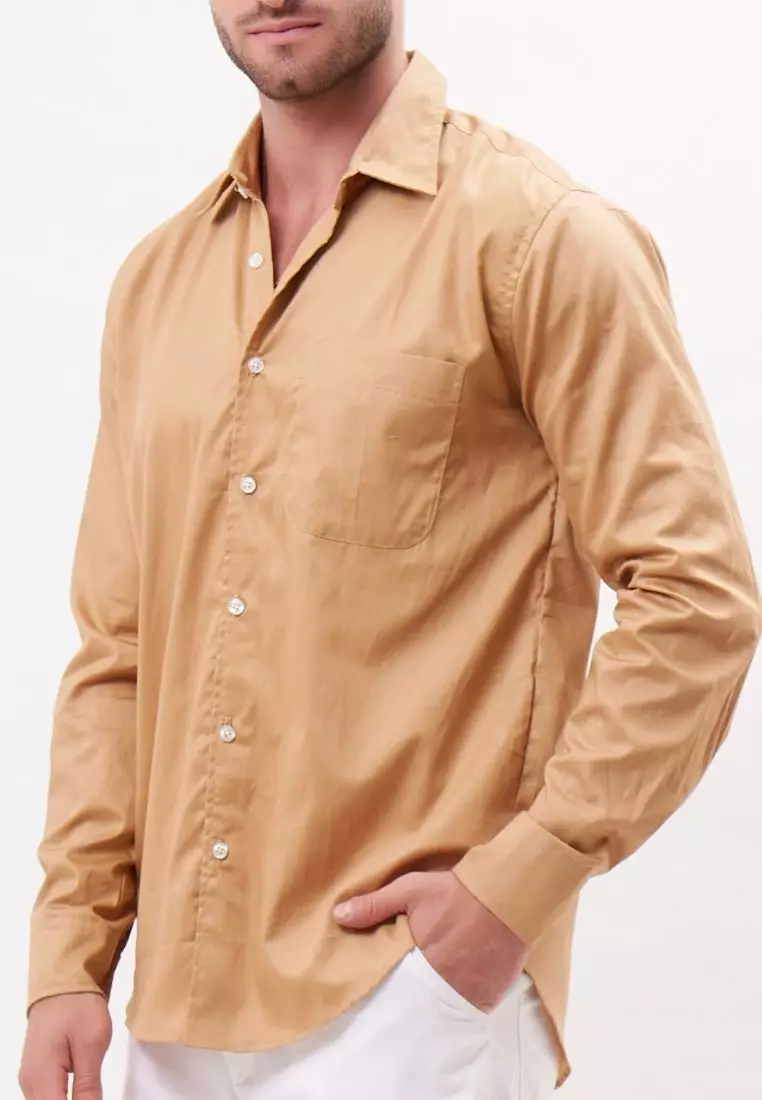 Palma Kemeja Panjang Pria Katun Organik Mocca | Organic Cotton Long Sleeves Shirt Men Mocca