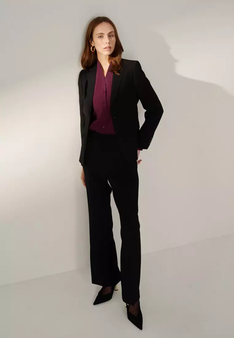 Black Textured Straight Leg Trousers