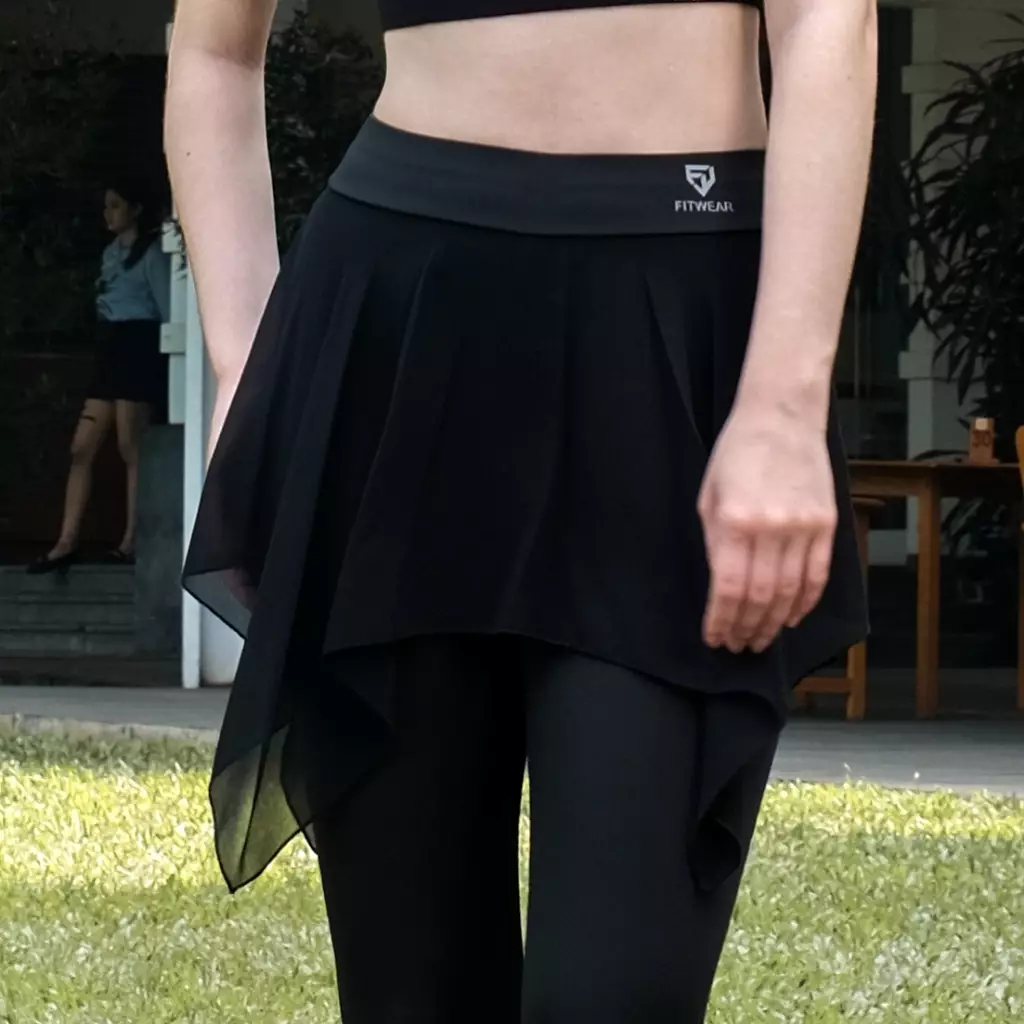 Fitwear Rok + Legging Olahraga Padel Big Size Wanita GRACE MESH DRYFIT - BLACK RUMBAI DRYFIT