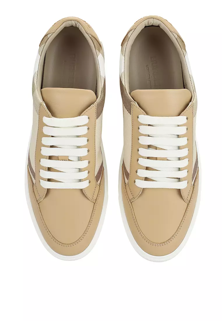 Check detail leather deals sneakers burberry