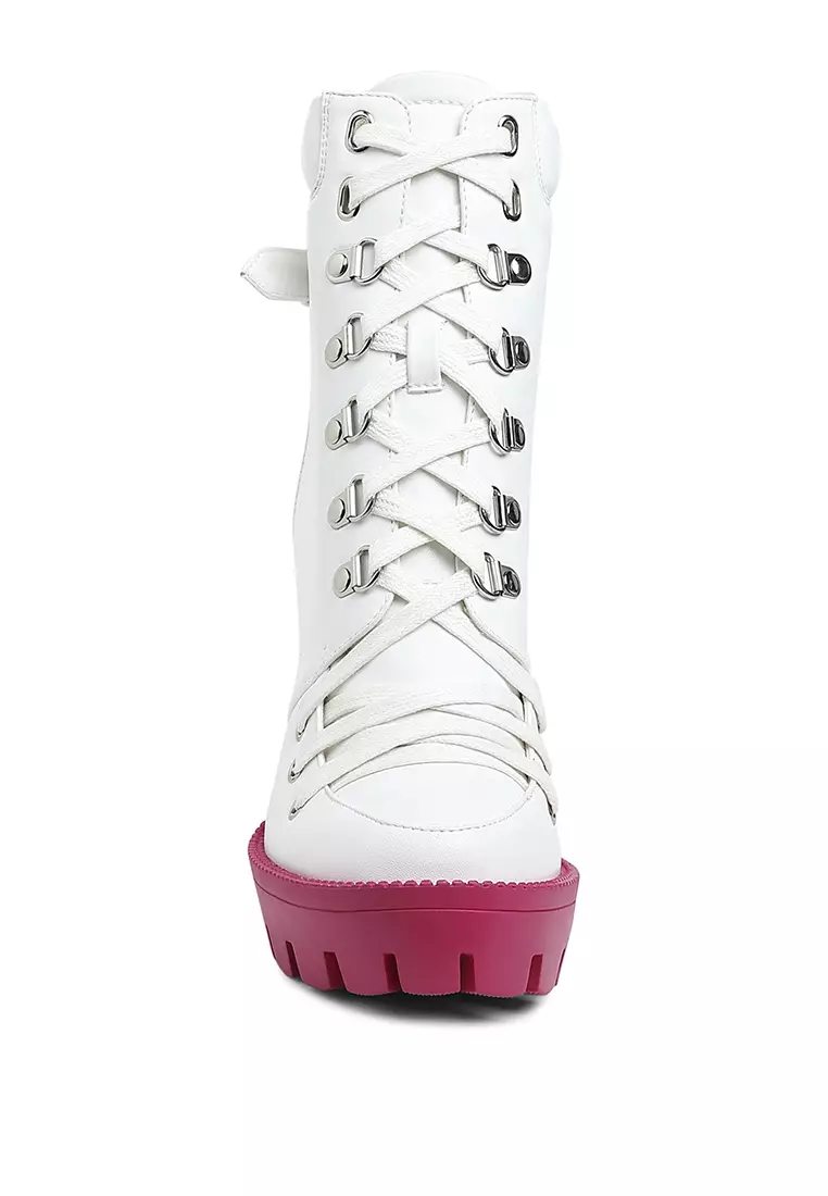 Cushion Collared White Biker Boot