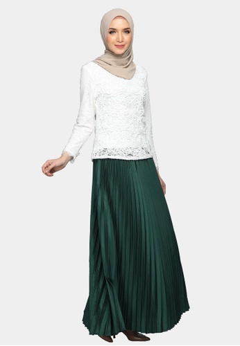 Bella Lace with Pleated Skirt from Emanuel Femme in White and Green