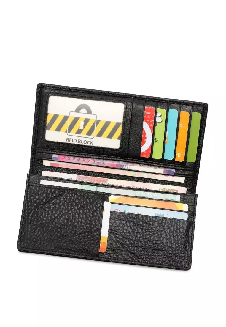 Men's RFID Bi Fold Genuine Leather Long Wallet