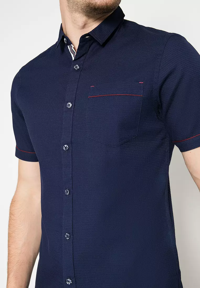 Johnwin - Kemeja Lengan Pendek - Navy - Polos Garis - ASH.670.K880.792.C S/S