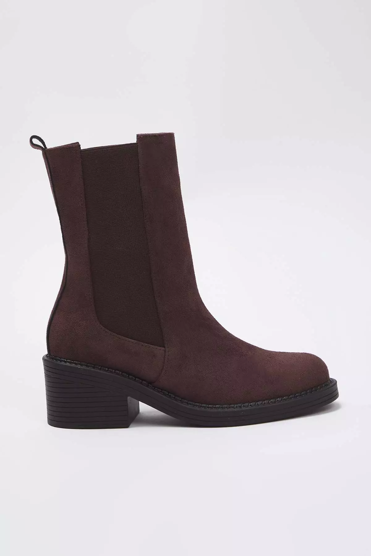 Brown Suede Elastic Women'S 6 Cm Block Heeled Chealsea Boots Takaw26Bo00062