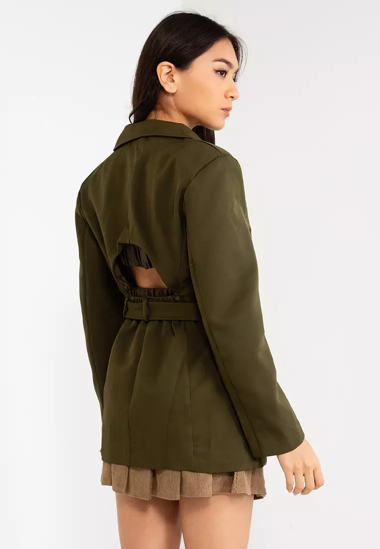 Back Slit Belted Blazer