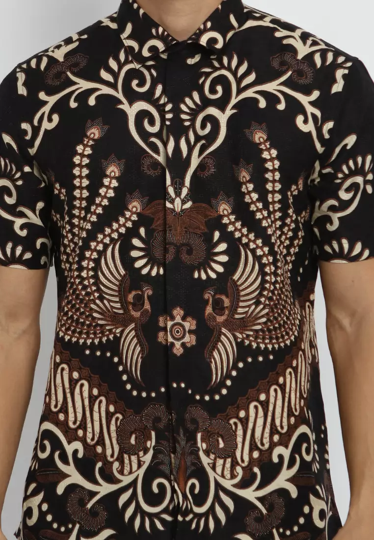 MAGINOT NARENDRA CREAM Batik MOTIF TIMBUL DOBBY Slim Fit Lengan Pendek