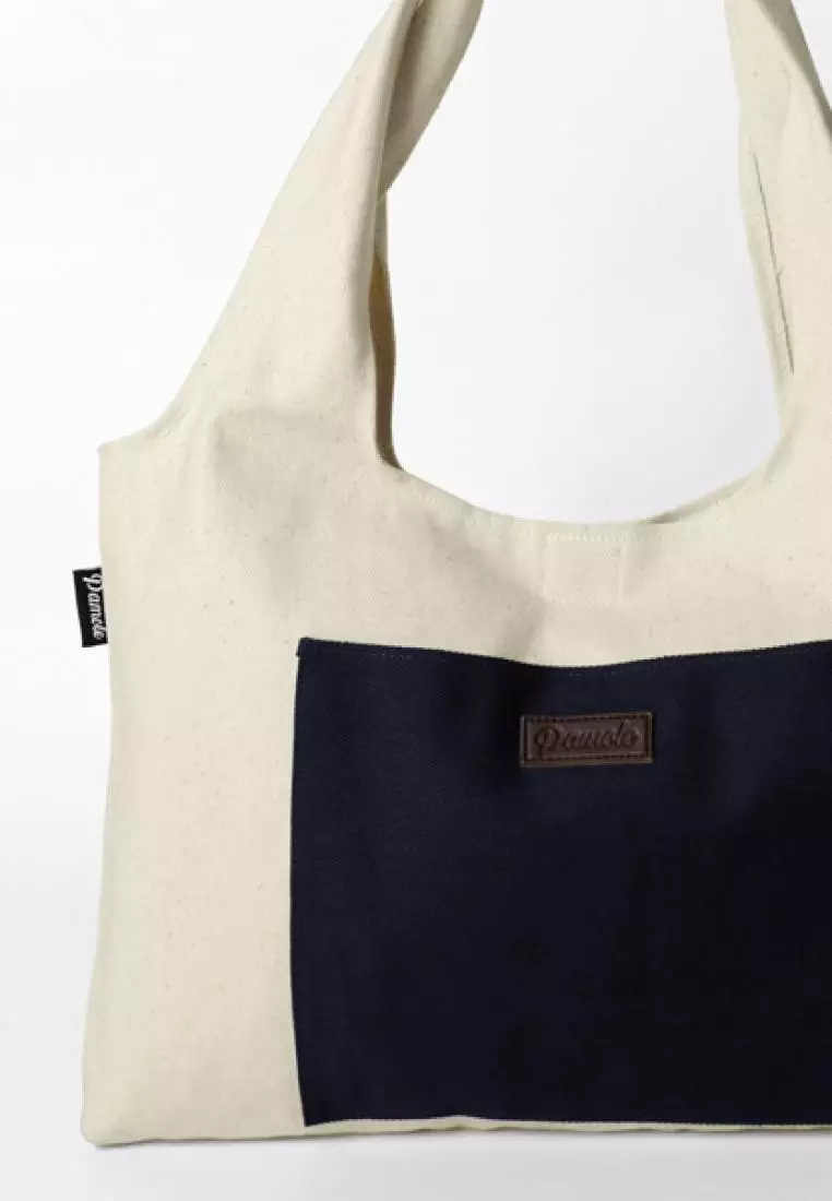 Pamole Tote Bag Totebag Kanvas Tas Belanja - Naya Series - BW Komb Navy