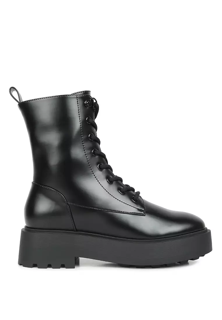 Discount on London Rag  shoes - SKU: Black Faux Leather Ankle Biker Boots