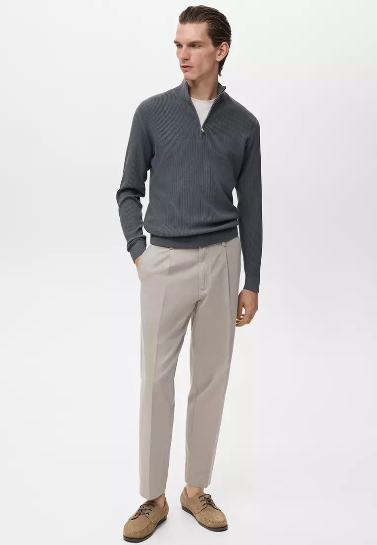 Ribbed Sweater With Zip Neck