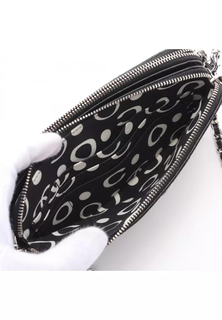 Pre-Loved Chanel matelasse chain wallet Caviar skin black silver hardware