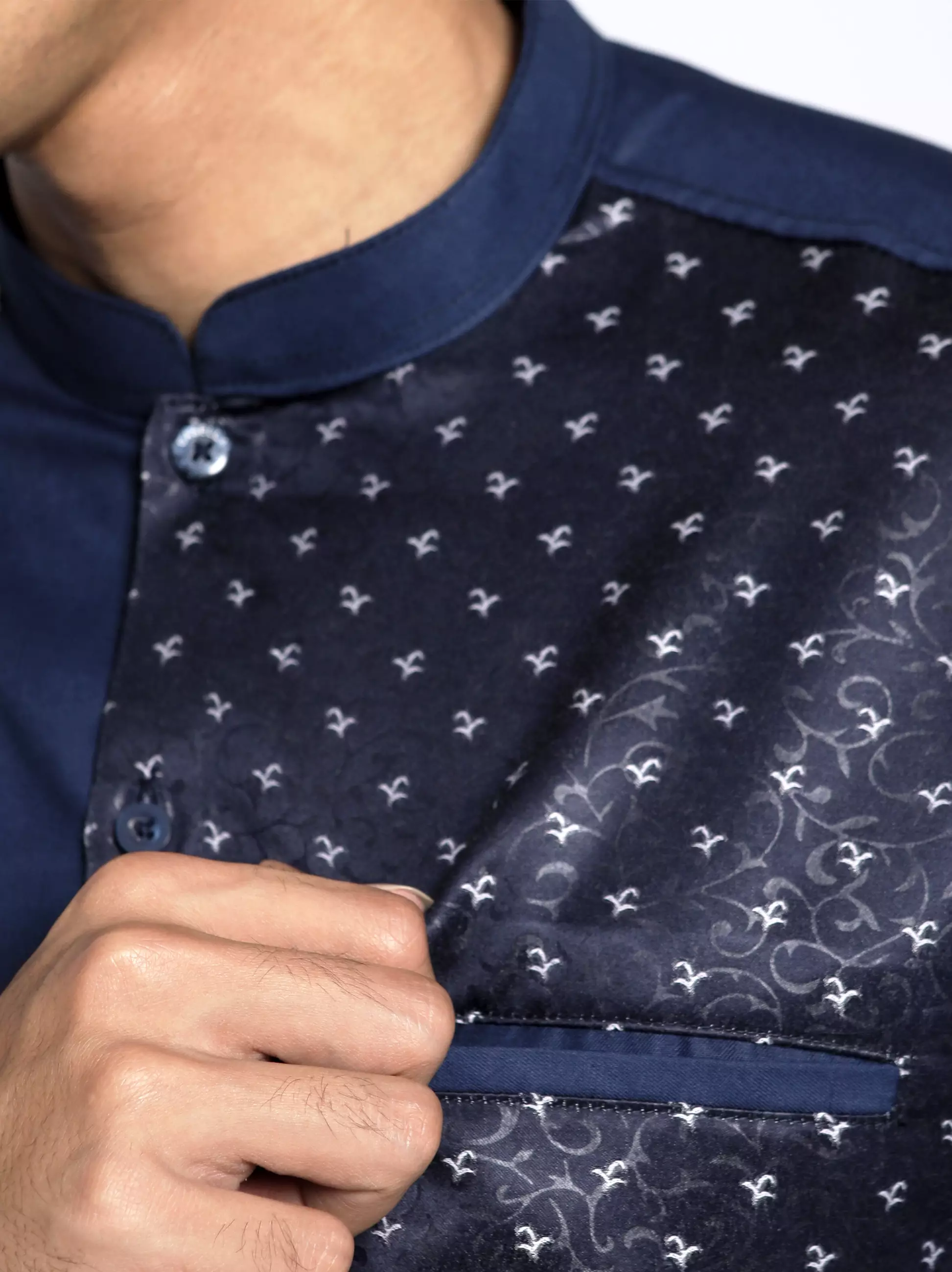 Casella Baju Koko Pria Lengan Panjang Premium | Baju Koko Batik Riyadh Arabesque 9924 Navy