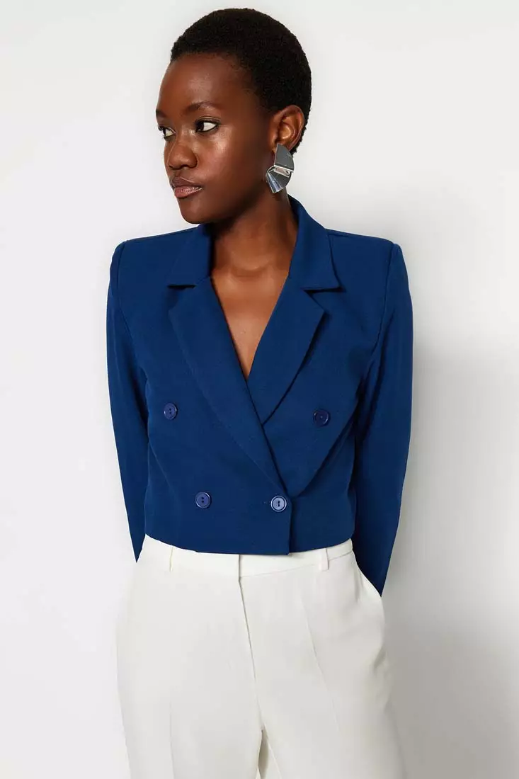 Navy crop blazer online