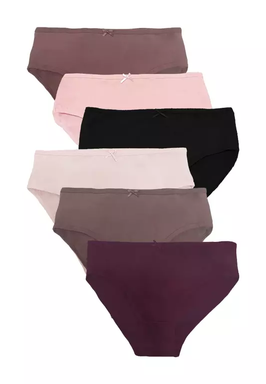 6-in-1 Mid-Waist Bikini Panty with Elastic Waist Underwear for Women