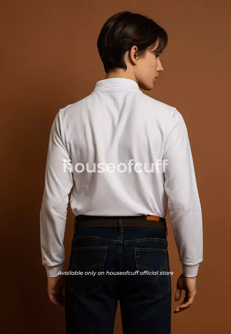 Houseofcuff polo shirt kaos kerah polo lengan panjang slim fit Putih