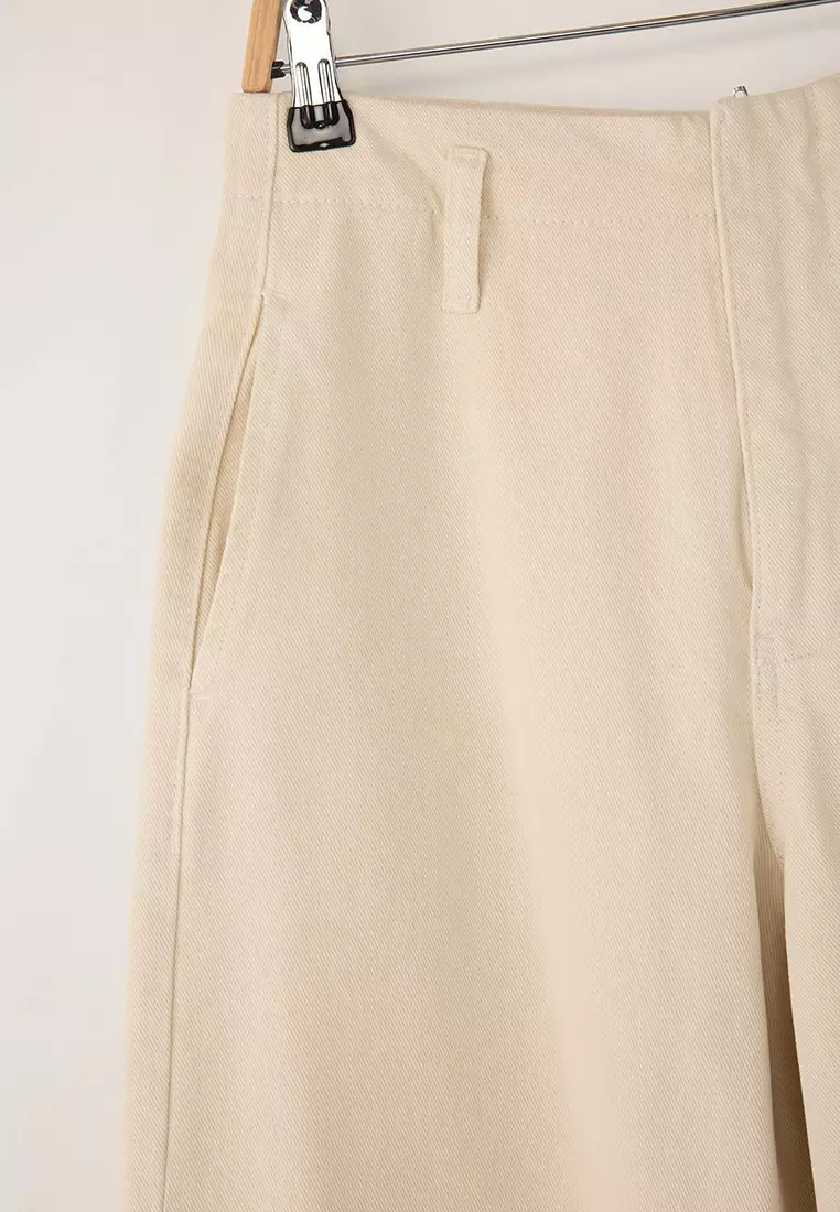 Ecru Pocket Detailed High Waist Barrel Baggy Jeans