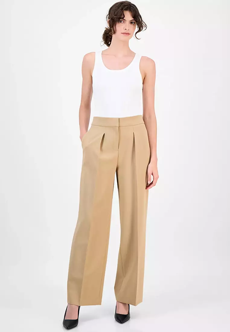 Women's High-Rise Pleated Wide-Leg Ultra-Fine-Twill Pants